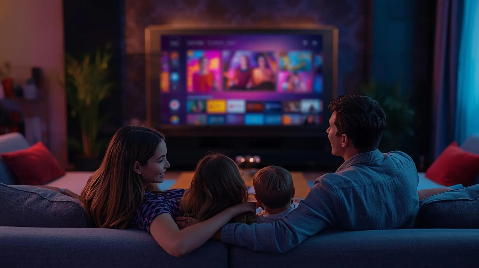 Family watching EagleStream on a large smart TV at home