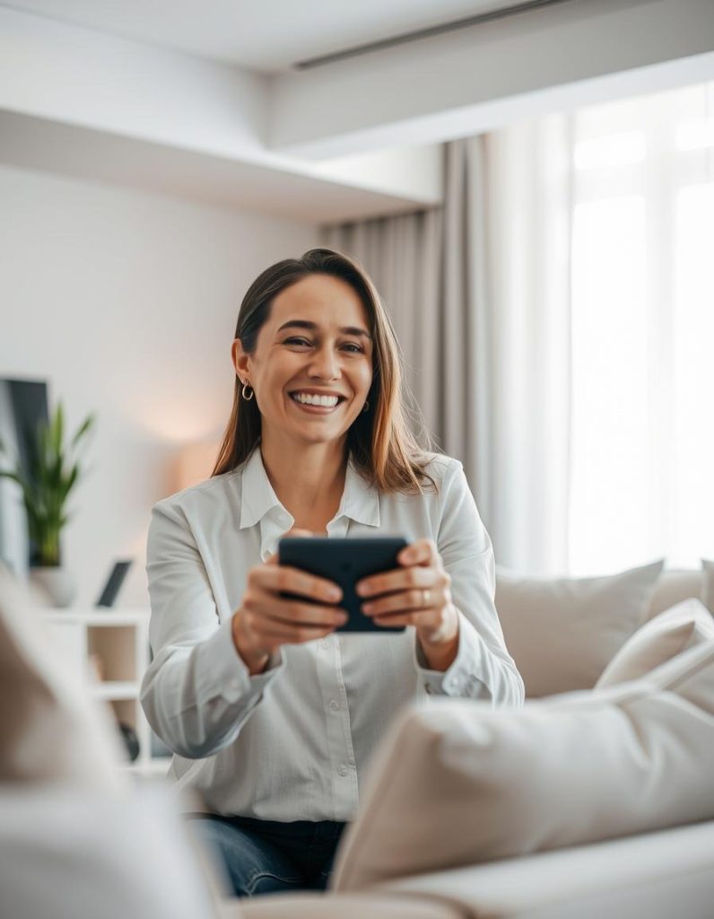 Viewer streaming EagleStream on a mobile phone at home